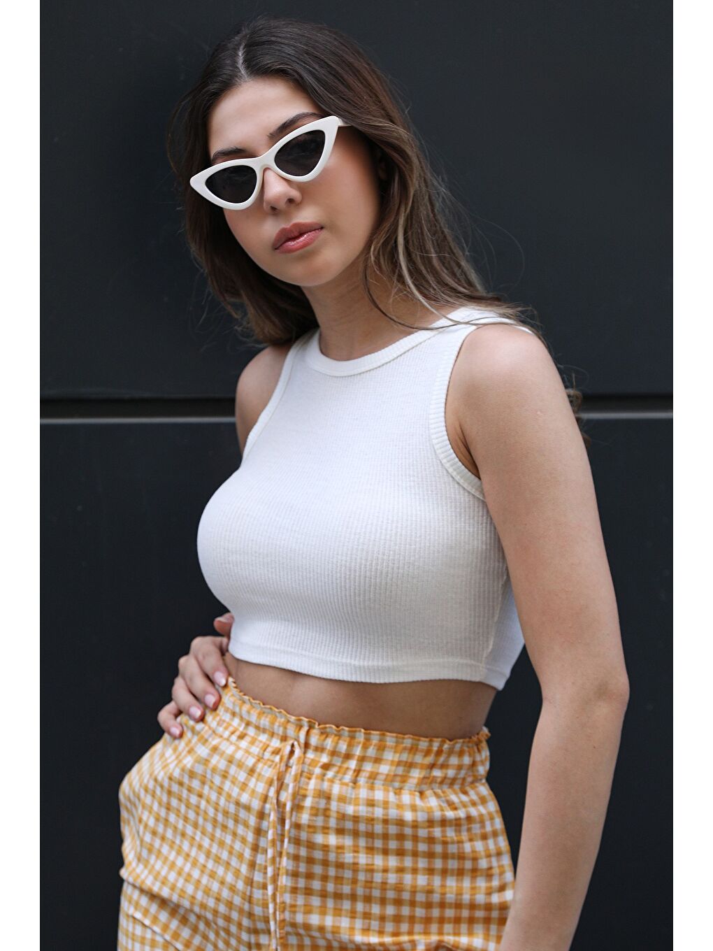 GÜLSELİ Ekru Bisiklet Yaka Kaşkorse Crop Top Büstiyer Bluz - 2