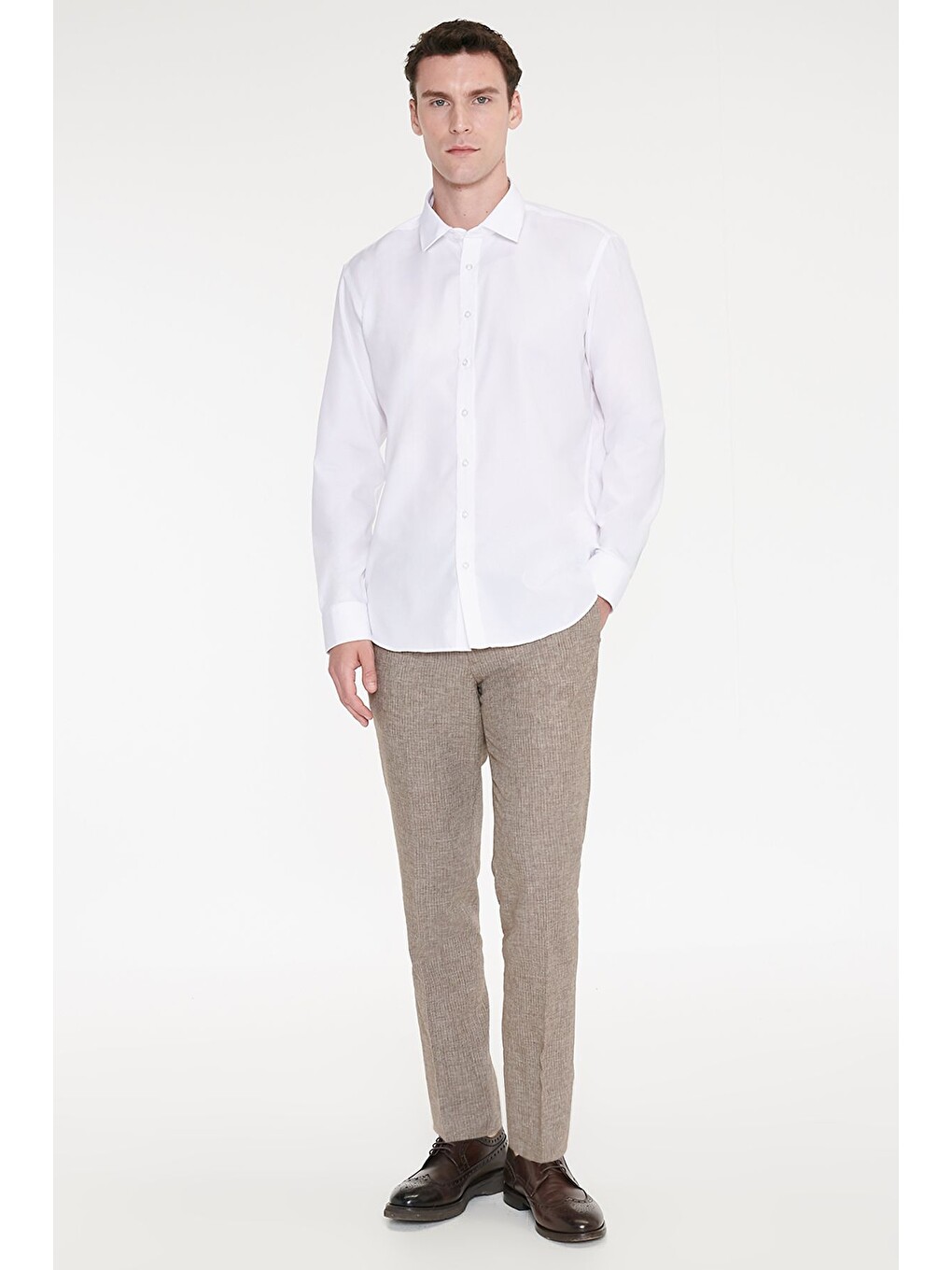 Erkek Beyaz Non-ıron Ütü Gerektirmeyen %100 Pamuk Slim Fit Dar Kesim Klasik Yaka Gömlek-1
