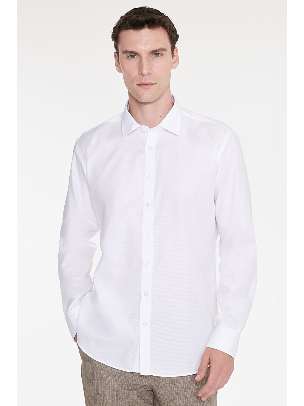 Erkek Beyaz Non-ıron Ütü Gerektirmeyen %100 Pamuk Slim Fit Dar Kesim Klasik Yaka Gömlek-2