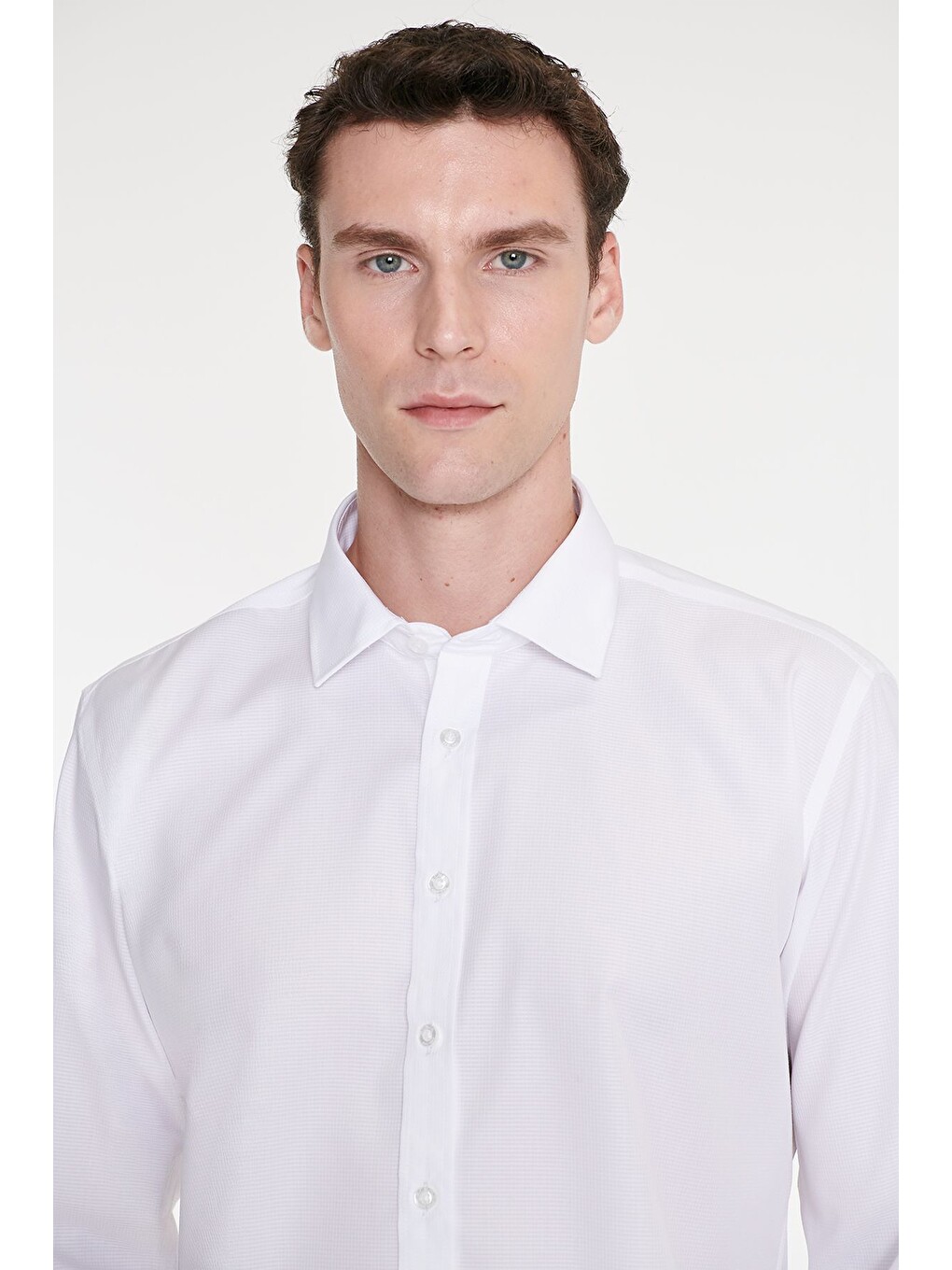 Erkek Beyaz Non-ıron Ütü Gerektirmeyen %100 Pamuk Slim Fit Dar Kesim Klasik Yaka Gömlek-4