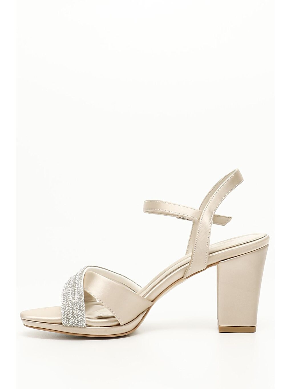 Bej TEN  Kalın Ökçeli Platformlu Bantlı Kadın Topuklu Ayakkabı 37013-2