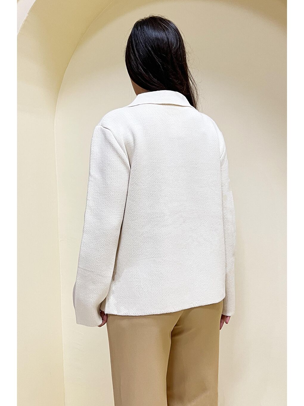 Ekru Kalp Düğmeli Triko Ceket Krem - 27835-KREM-4