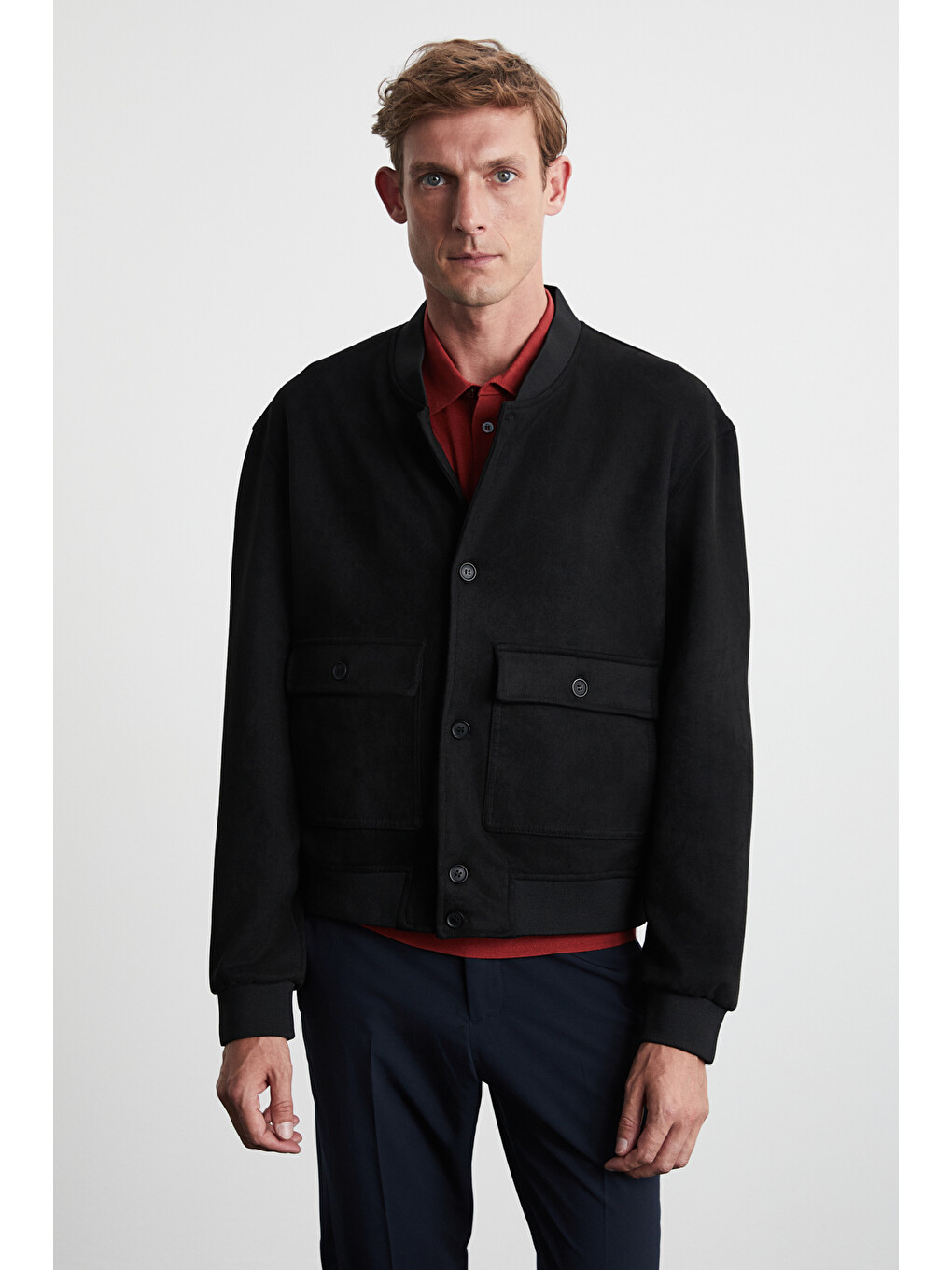 Preppy Erkek Güderi Kumaşlı Yumuşacık Bomber Tipi Siyah Ceket-3