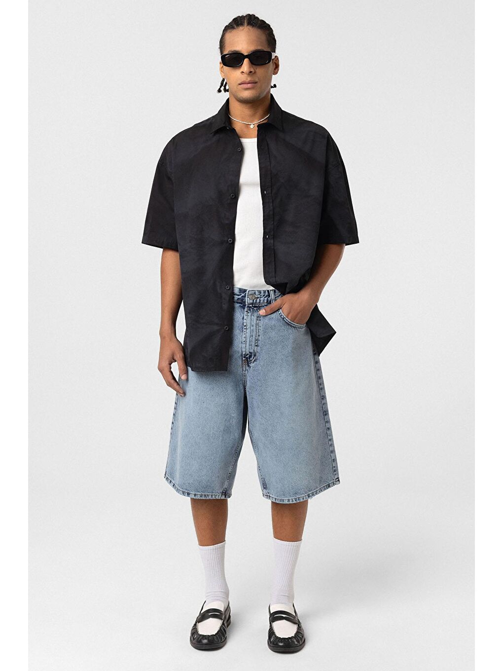 Oversize Yıkamalı Poplin Gömlek Siyah