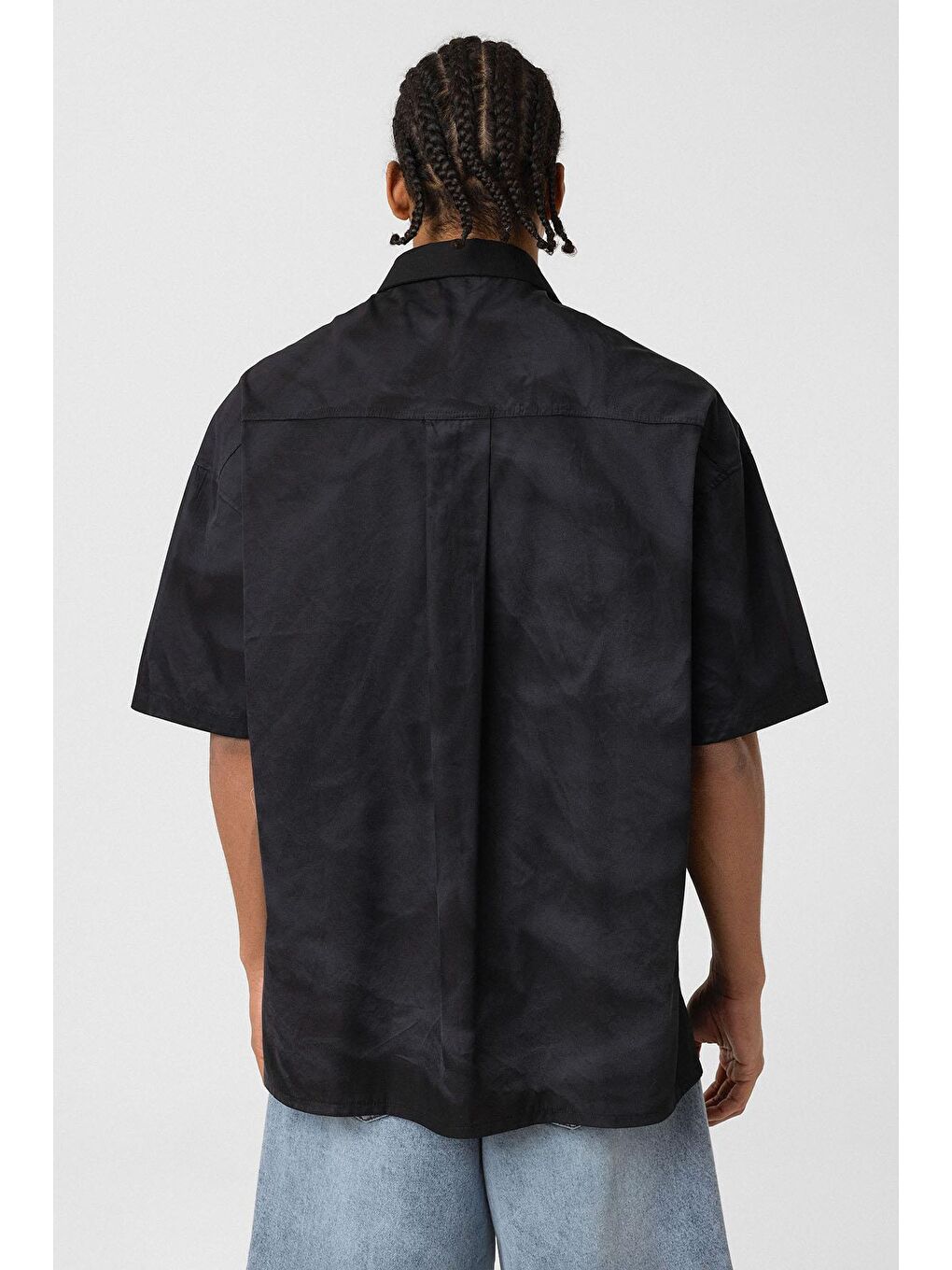 Oversize Yıkamalı Poplin Gömlek Siyah-3