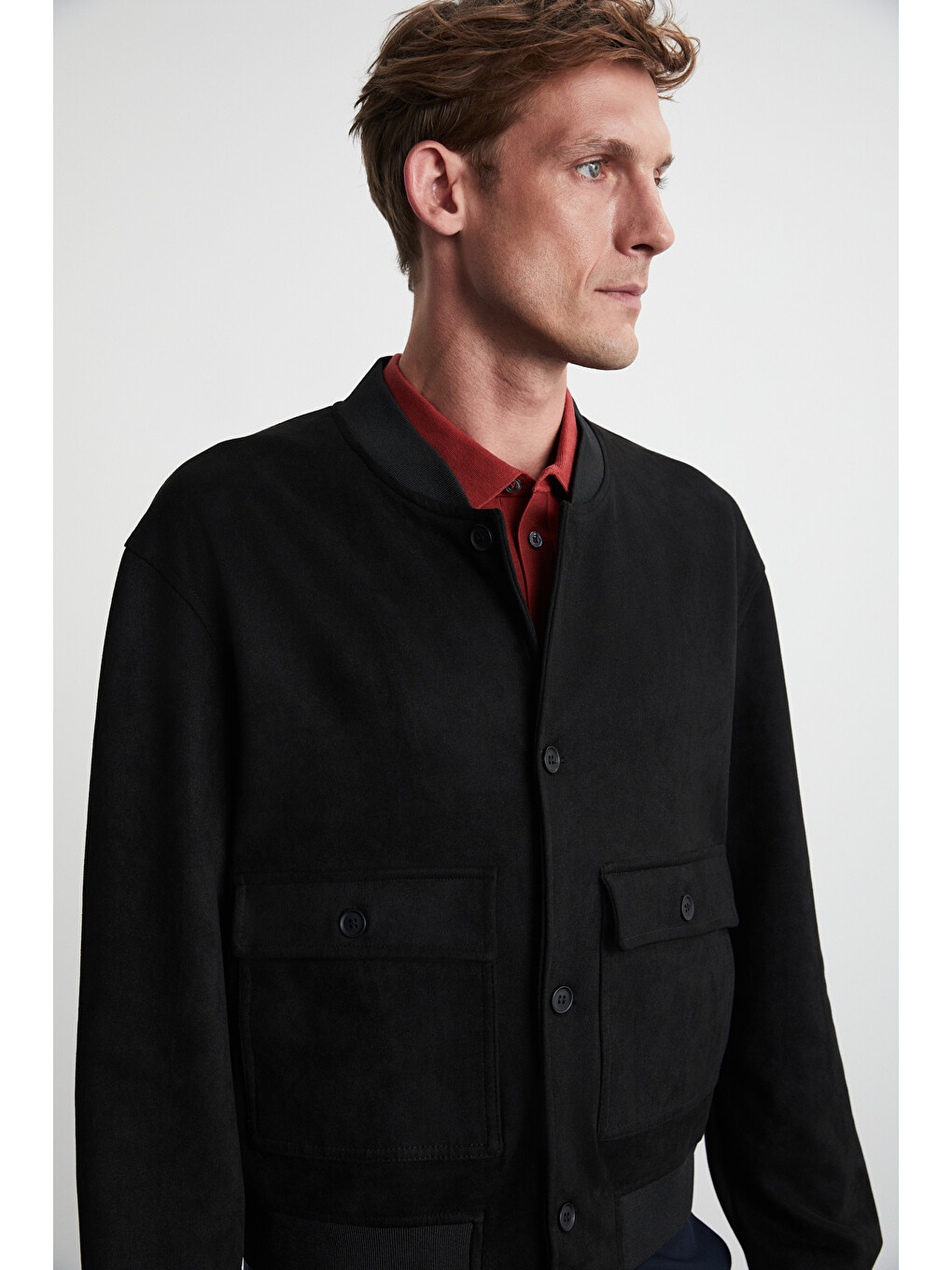 Preppy Erkek Güderi Kumaşlı Yumuşacık Bomber Tipi Siyah Ceket-4