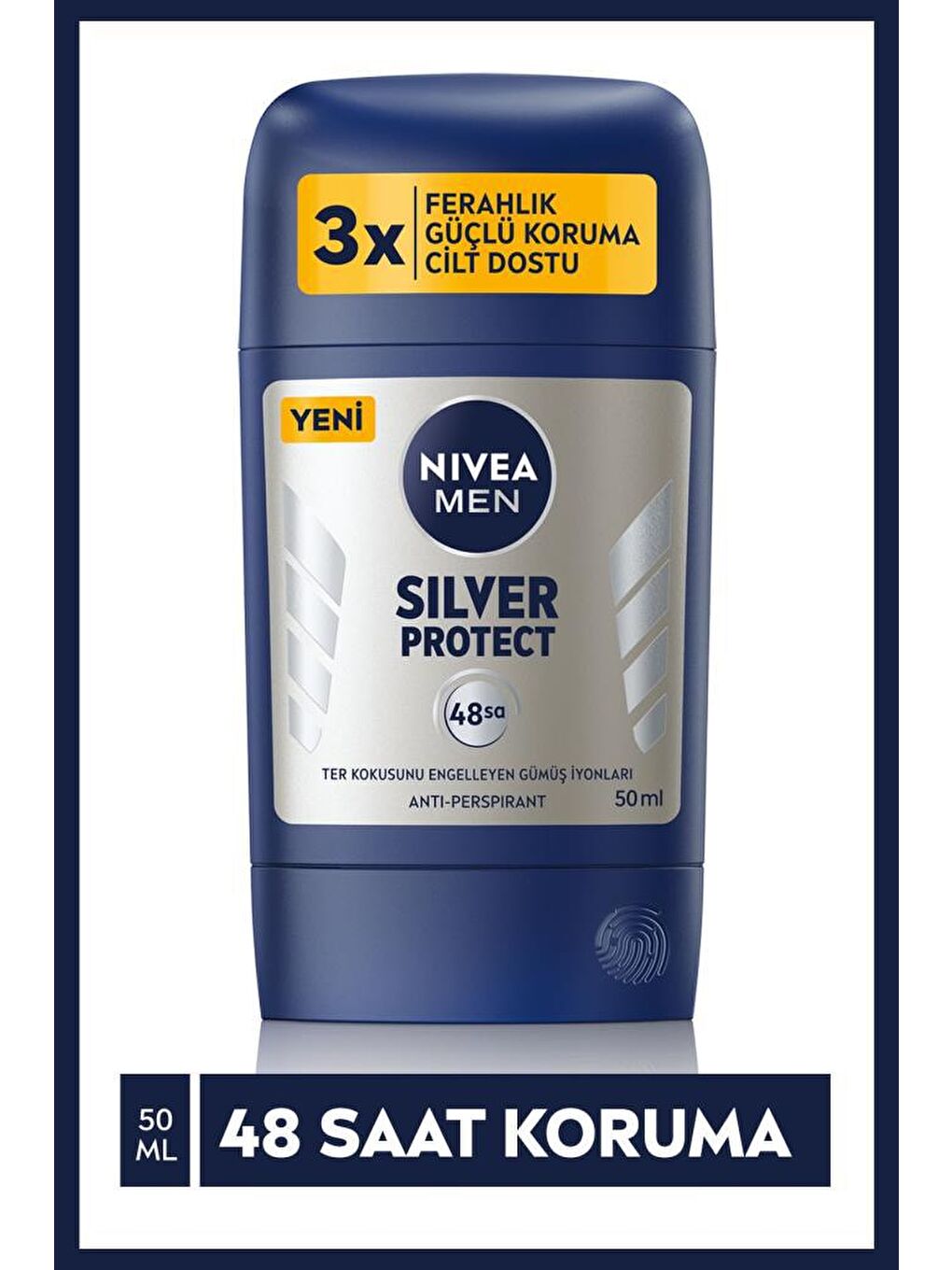 NIVEA Men Erkek Stick Deodorant Silver Protect 50 ml Ter Ve Ter Kokusna Karşı 48 Saat Anti-Perspirant