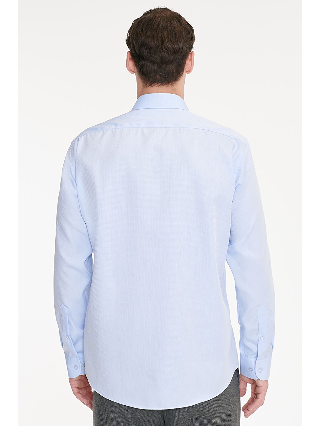 Erkek Açık Mavi Non-ıron Ütü Gerektirmeyen %100 Pamuk Slim Fit Dar Kesim Klasik Yaka Gömlek-5