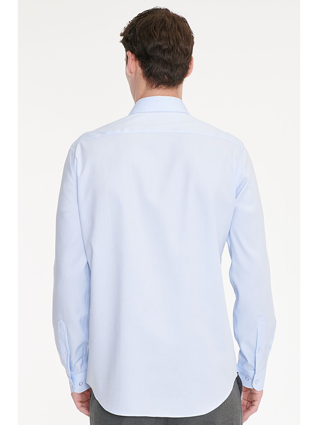 Erkek Açık Mavi Non-ıron %100 Pamuk Slim Fit Dar Kesim Klasik Yaka Armürlü Gömlek-5