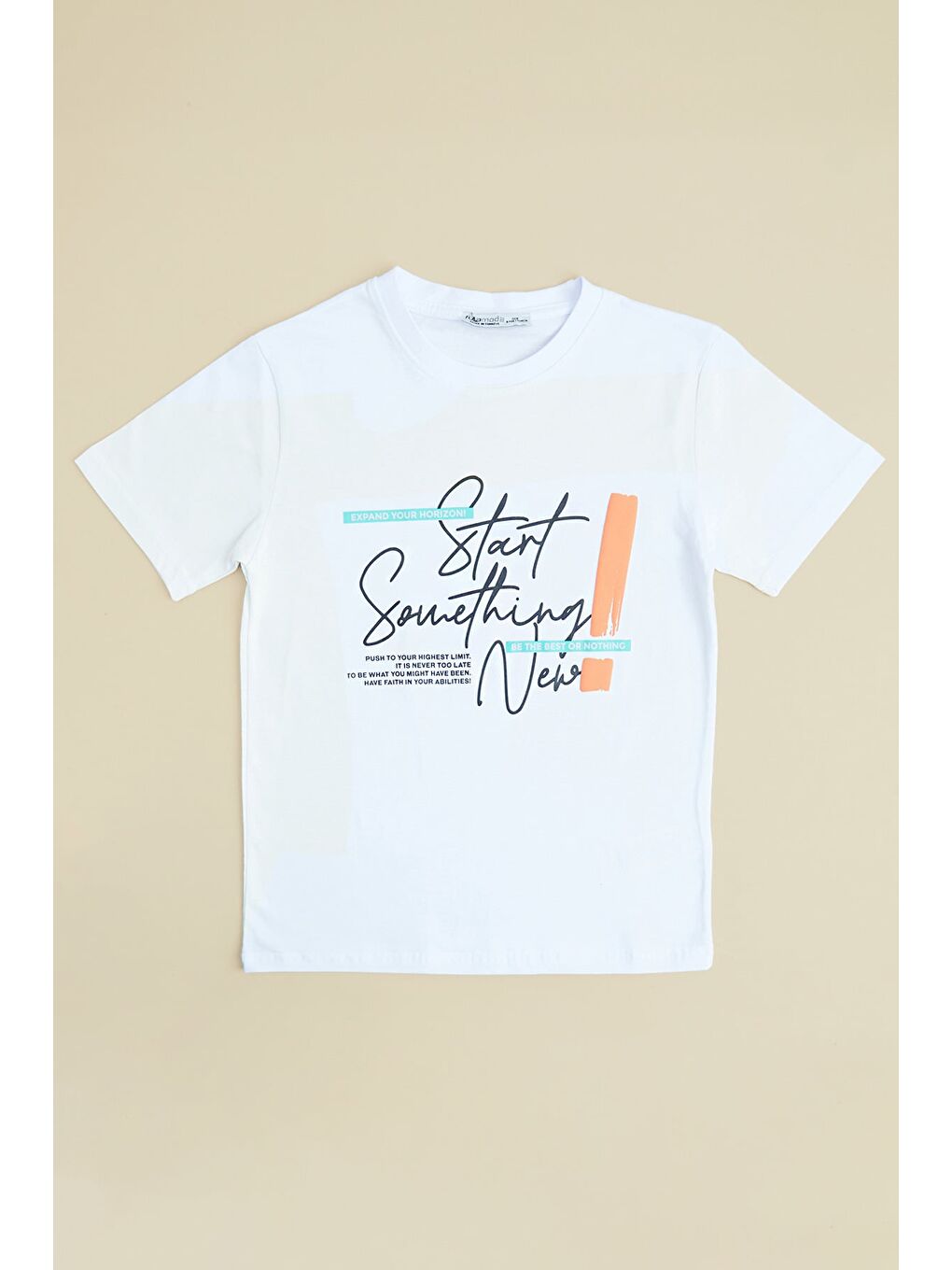 Beyaz Yazı Baskılı Bisiklet Yaka Erkek Çocuk Tişört