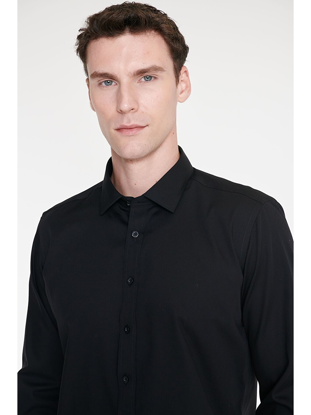 Erkek Siyah Non-ıron Ütü Gerektirmeyen %100 Pamuk Slim Fit Dar Kesim Klasik Yaka Gömlek-4