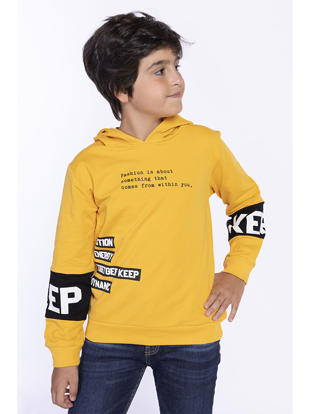 Toontoykids Sarı Erkek Çocuk Kapüşonlu Kolları Garnili Sweatshirt