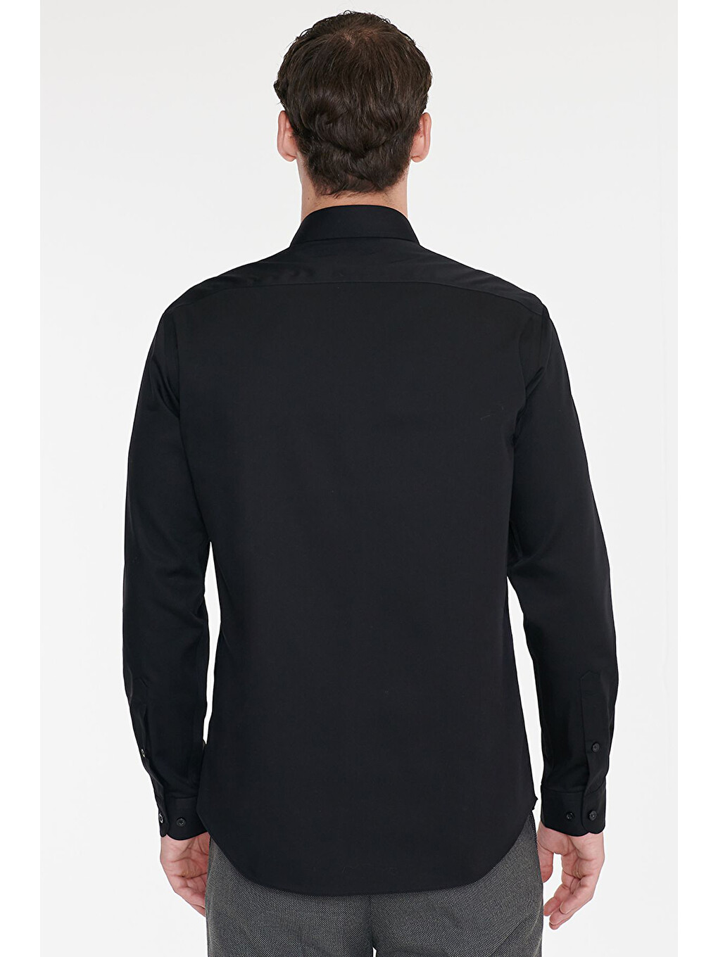 Erkek Siyah Non-ıron Ütü Gerektirmeyen %100 Pamuk Slim Fit Dar Kesim Klasik Yaka Gömlek-5