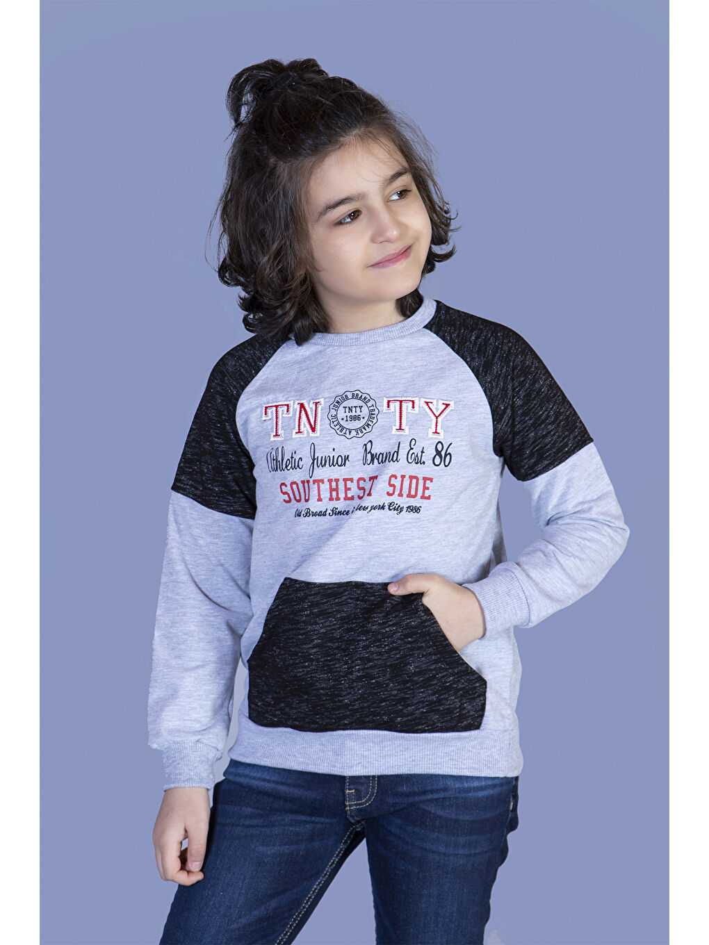 Toontoykids Gri Melanj Erkek Çocuk Garni Detaylı Nakışlı Sweatshirt