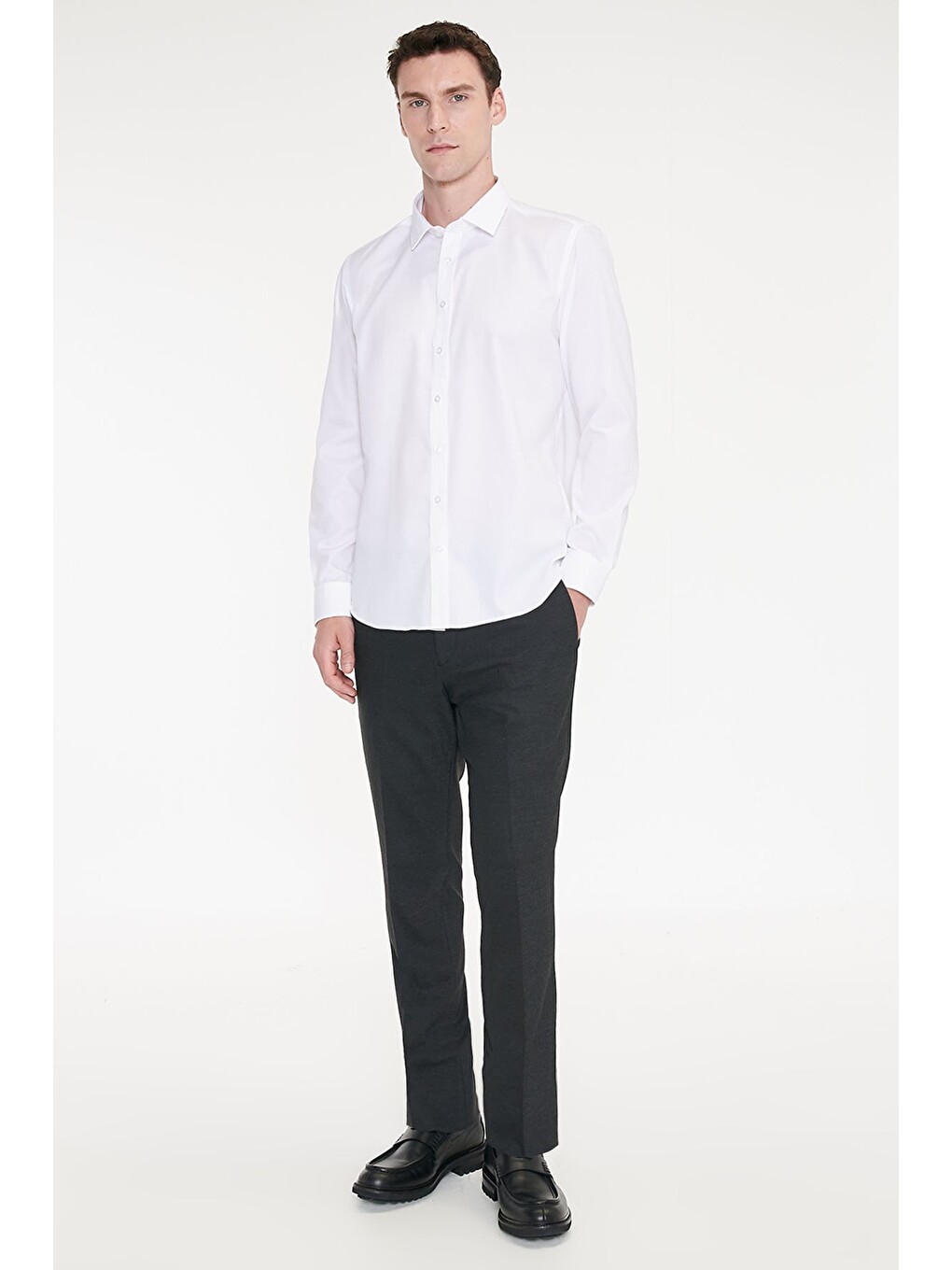 Erkek Beyaz Non-ıron Ütü Gerektirmeyen %100 Pamuk Slim Fit Dar Kesim Klasik Yaka Gömlek-1