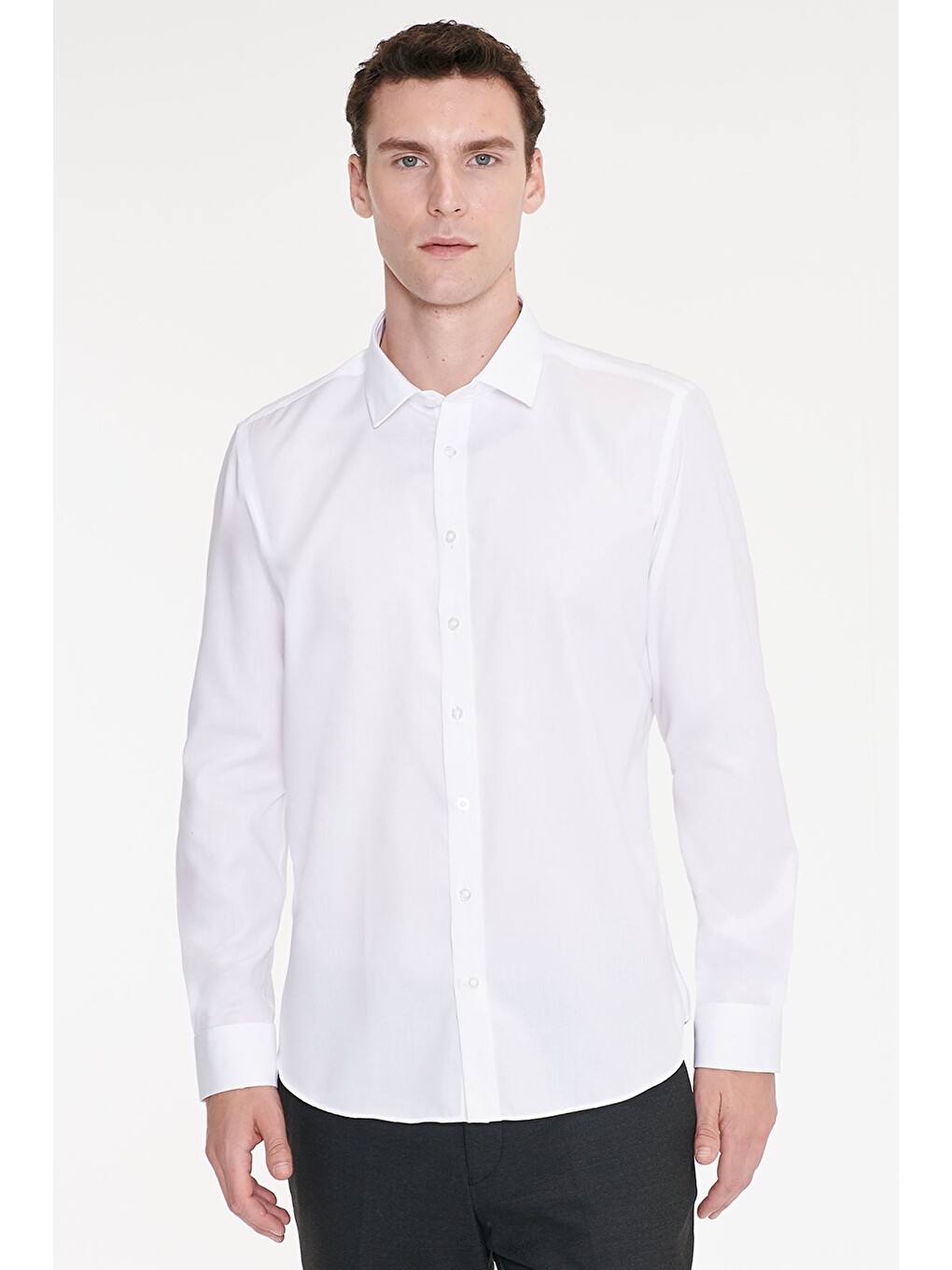 Erkek Beyaz Non-ıron Ütü Gerektirmeyen %100 Pamuk Slim Fit Dar Kesim Klasik Yaka Gömlek-2