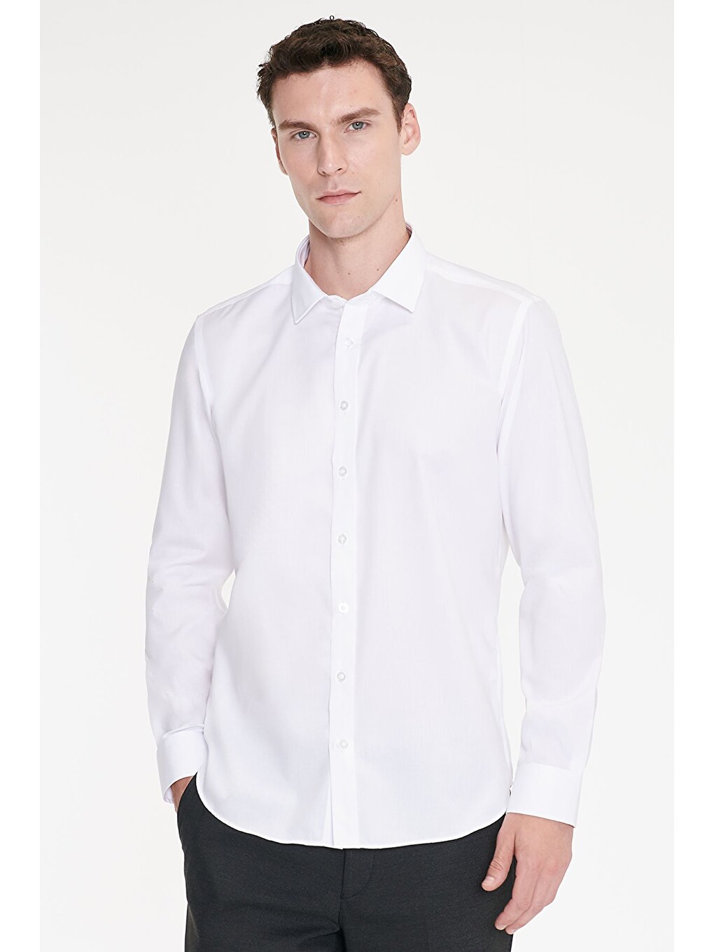 Erkek Beyaz Non-ıron Ütü Gerektirmeyen %100 Pamuk Slim Fit Dar Kesim Klasik Yaka Gömlek-3