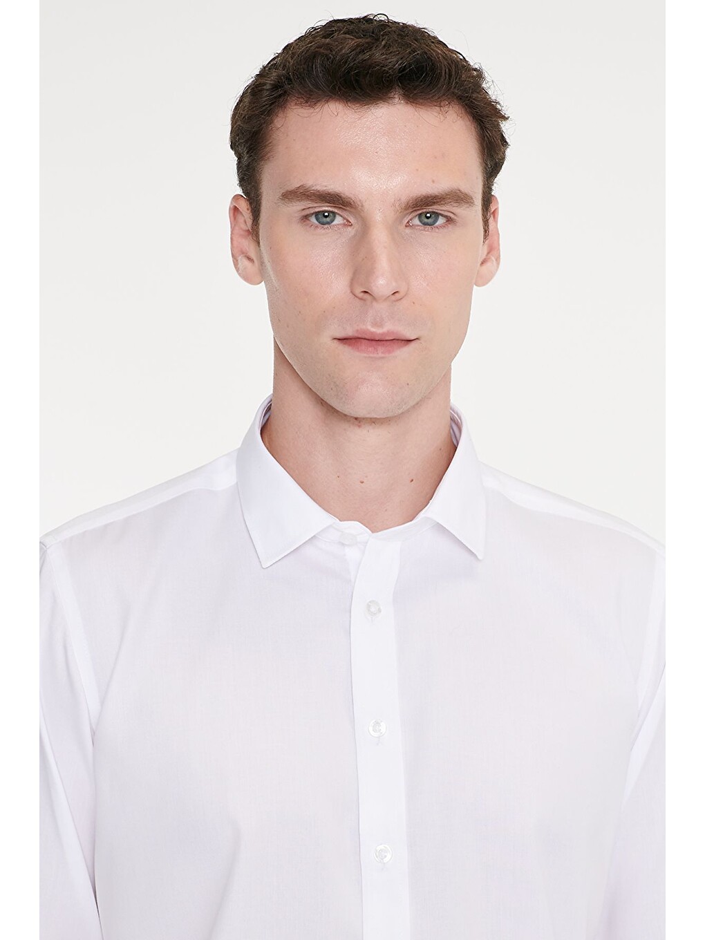 Erkek Beyaz Non-ıron Ütü Gerektirmeyen %100 Pamuk Slim Fit Dar Kesim Klasik Yaka Gömlek-4