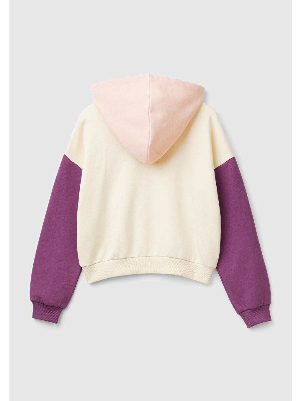 United Colors Of Benetton Kız Çocuk Ekru Mix Pamuk Karışımlı Payet Logolu Kapüşonlu Sweatshirt - 1