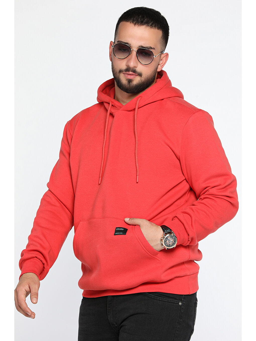 Mishar İtalia Kırmızı Erkek Kapüşonlu Şardonlu Üç İplik Sweatshirt - 1