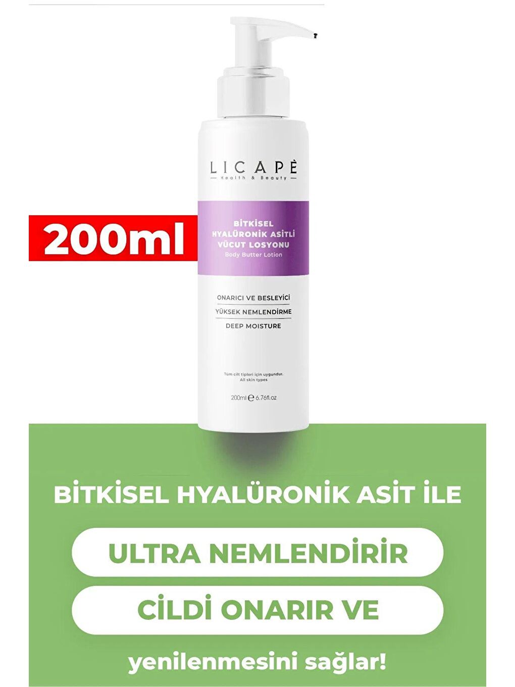 Licape Renksiz Bitkisel Hyalüronik Asitli Vücut Losyonu 200 ml