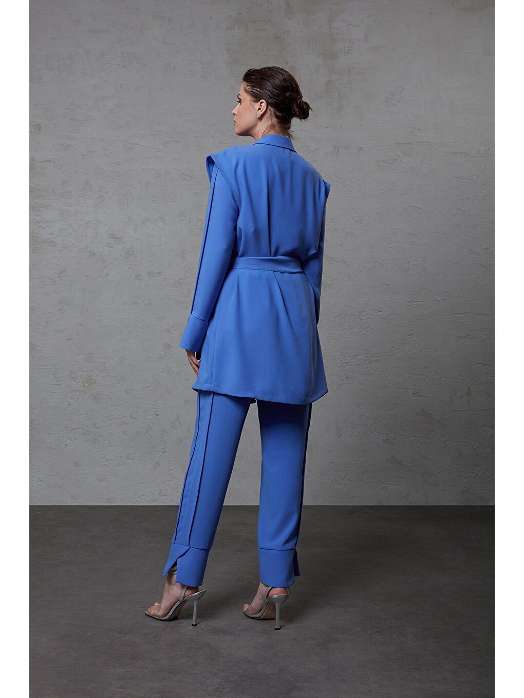 Mavi Paça Kesikli Saks Pantolon-2