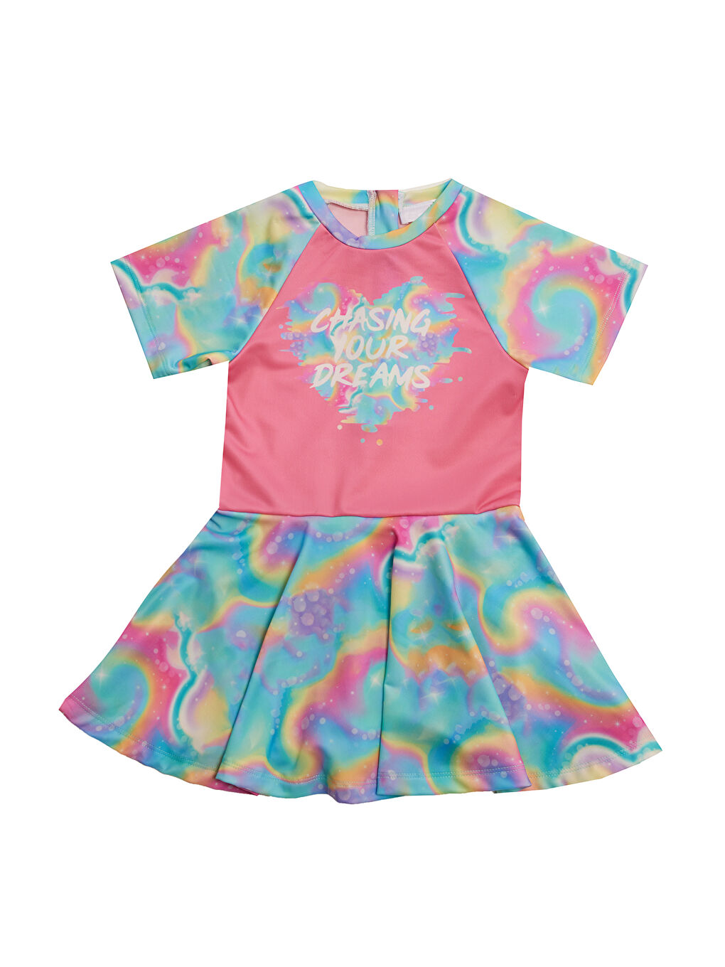 UV Korumalı Kısa Kollu Şortlu Elbise Mayo Kız Çocuk Yüzücü Mayo 5228 Pembe