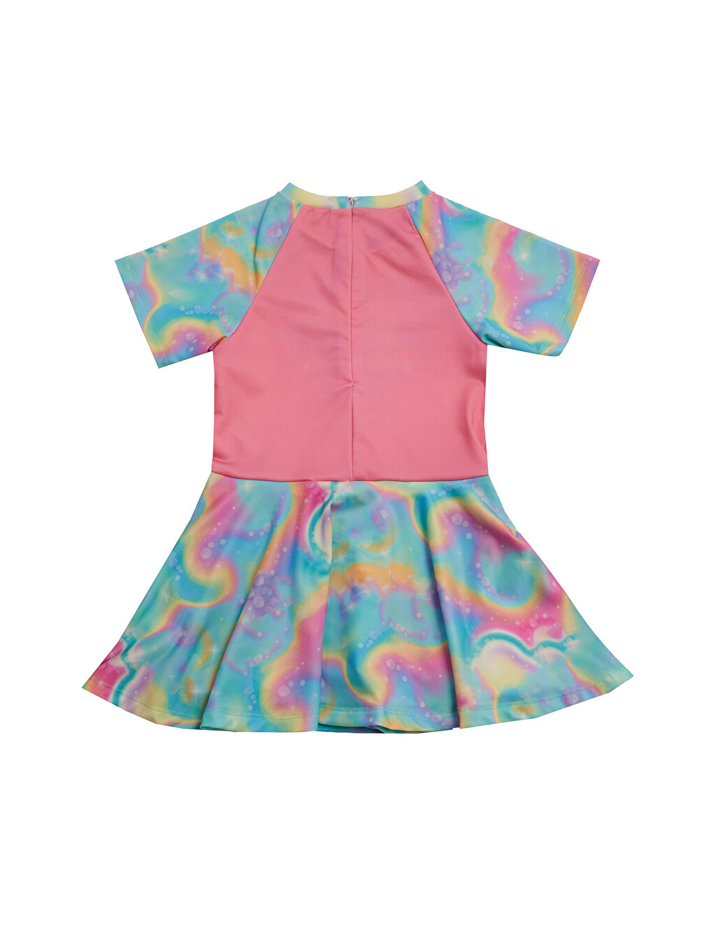 UV Korumalı Kısa Kollu Şortlu Elbise Mayo Kız Çocuk Yüzücü Mayo 5228 Pembe-2