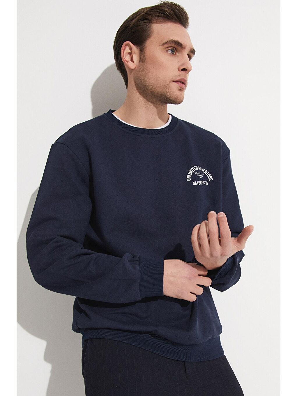 June Lacivert Bisiklet Yaka Uzun Kollu Baskılı Erkek Sweatshirt - 3