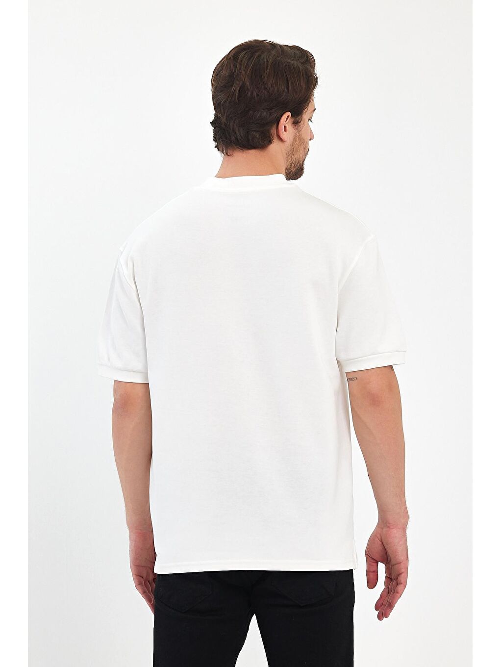 Beyaz Bisiklet Yaka Erkek Tişört 2772-3