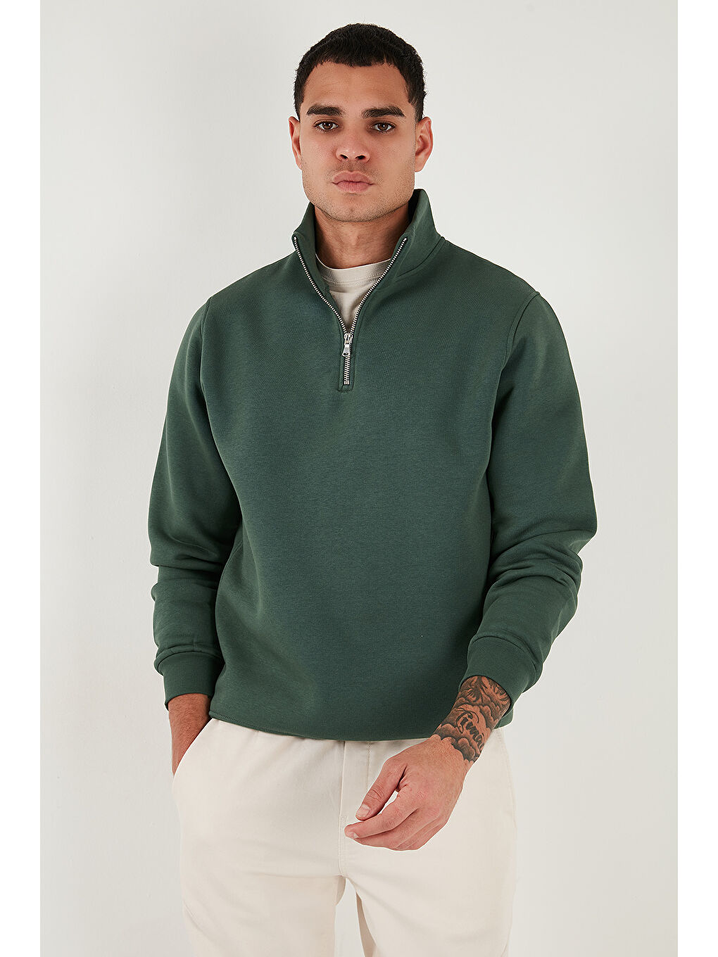 Yeşil Pamuklu Regular Fit Dik Yaka 2'li Paket Sweat 59052592S2-1