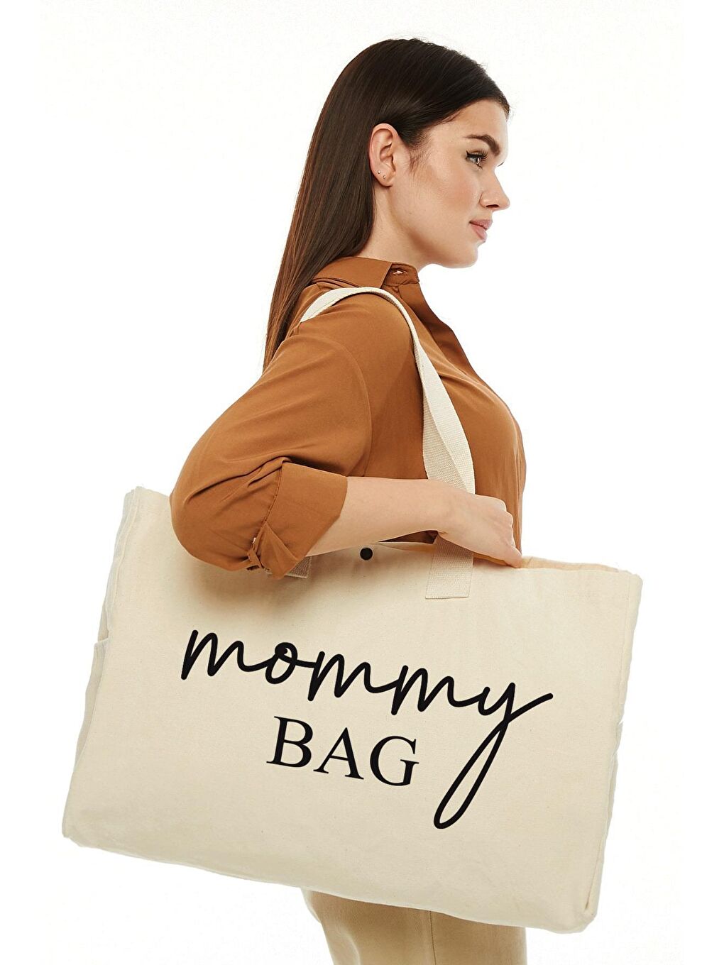 Bagg Krem Kanvas Mommy Bag Baskılı Büyük Boy Çanta