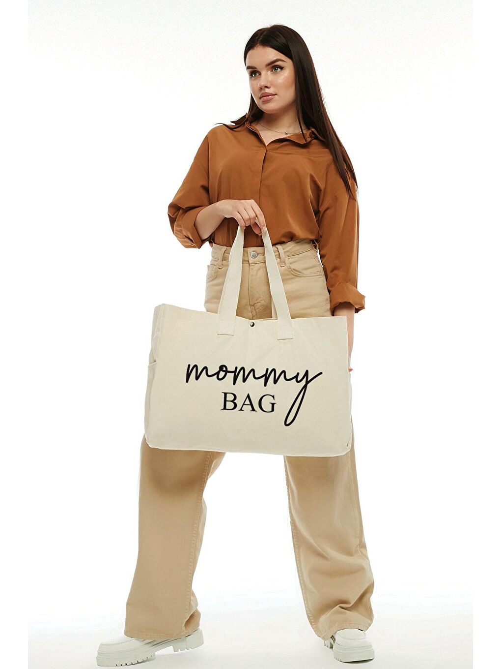 Bagg Krem Kanvas Mommy Bag Baskılı Büyük Boy Çanta - 2