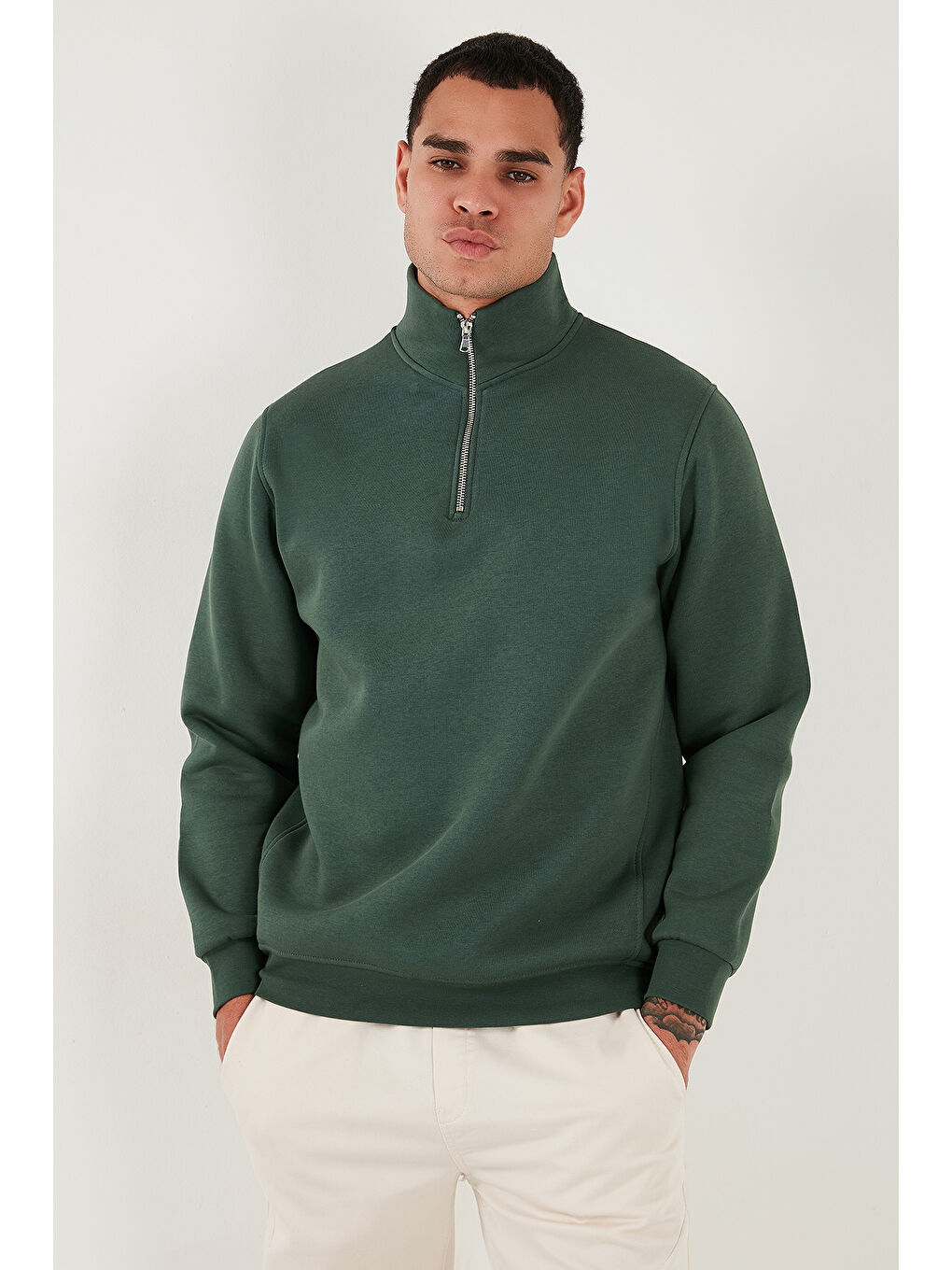 Yeşil Pamuklu Regular Fit Dik Yaka 2'li Paket Sweat 59052592S2-2