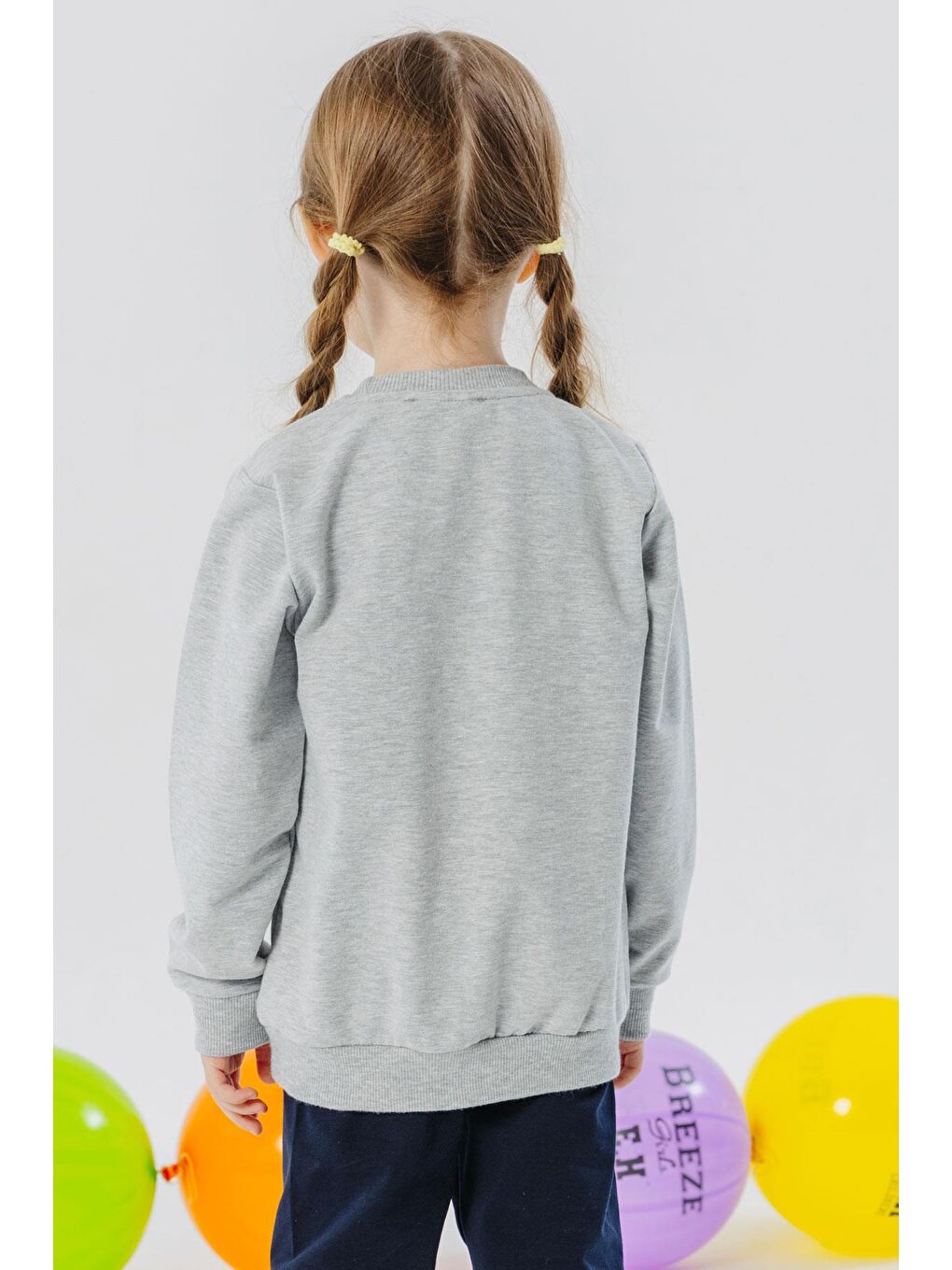 Kız Çocuk Sweatshirt Kelebek Baskılı Açık Gri Melanj (3-8 Yaş)-4