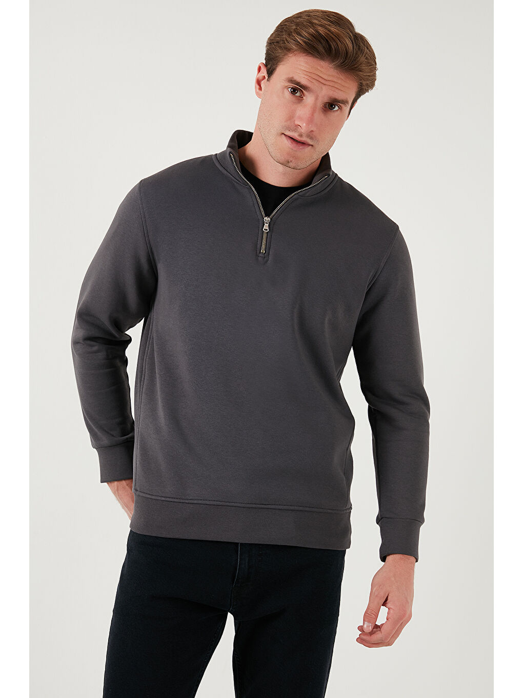 Antrasit Pamuklu Regular Fit Dik Yaka 2'li Paket Sweat 59052592S2-1