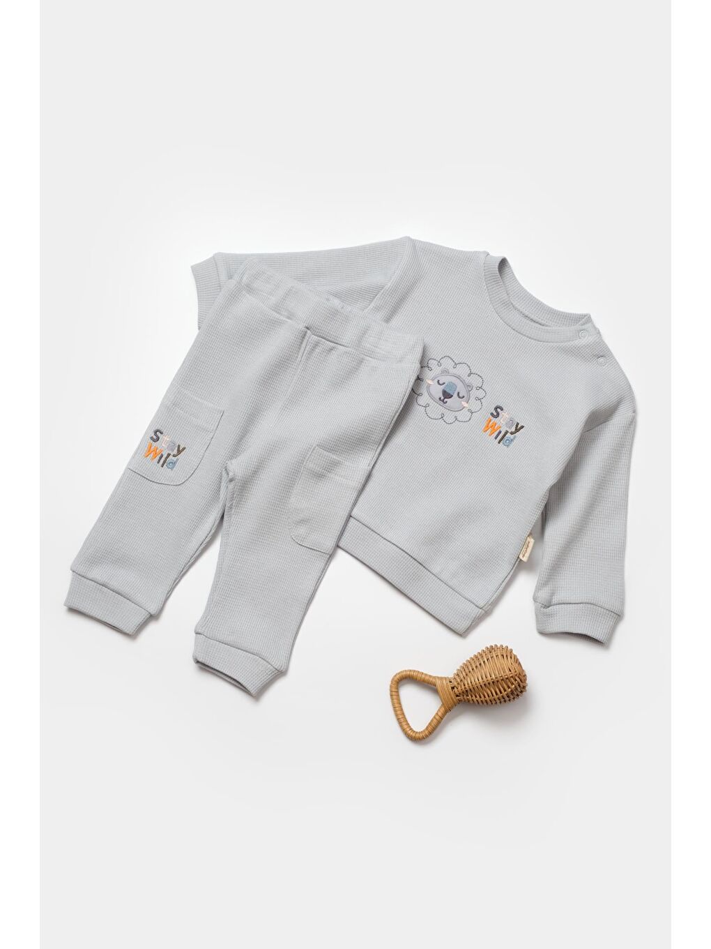 BabyCosy Organic Wear Gri Bebek Pantolon ve Uzun Kollu Gömlek Takımı, %100 Organik Pamuk, Bebek ve Yenidoğan Serisi - CSYW1024