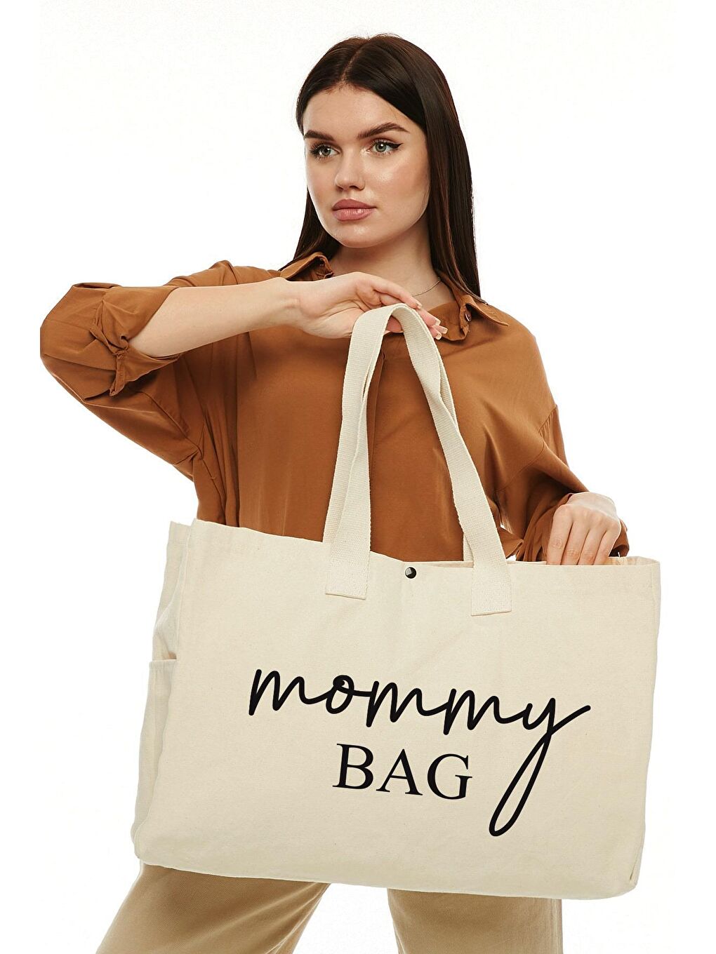 Bagg Krem Kanvas Mommy Bag Baskılı Büyük Boy Çanta - 3