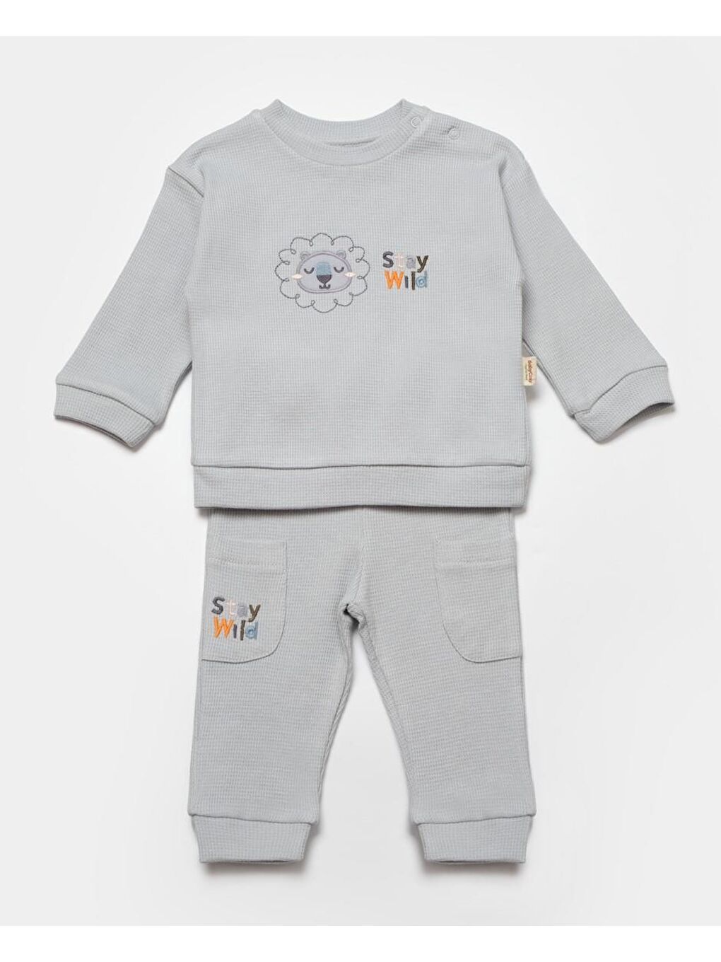 BabyCosy Organic Wear Gri Bebek Pantolon ve Uzun Kollu Gömlek Takımı, %100 Organik Pamuk, Bebek ve Yenidoğan Serisi - CSYW1024 - 1