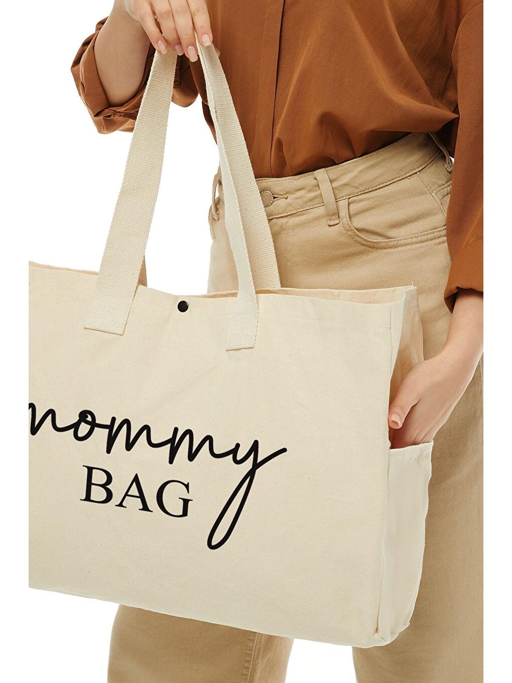 Bagg Krem Kanvas Mommy Bag Baskılı Büyük Boy Çanta - 4