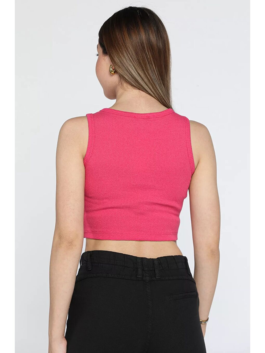 GÜLSELİ Fuşya Bisiklet Yaka Kaşkorse Crop Top Büstiyer Bluz - 3