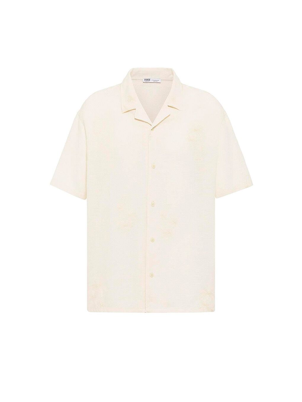 Bej Oversize Nakış Detaylı Kısa Kol Gömlek Naturel-1