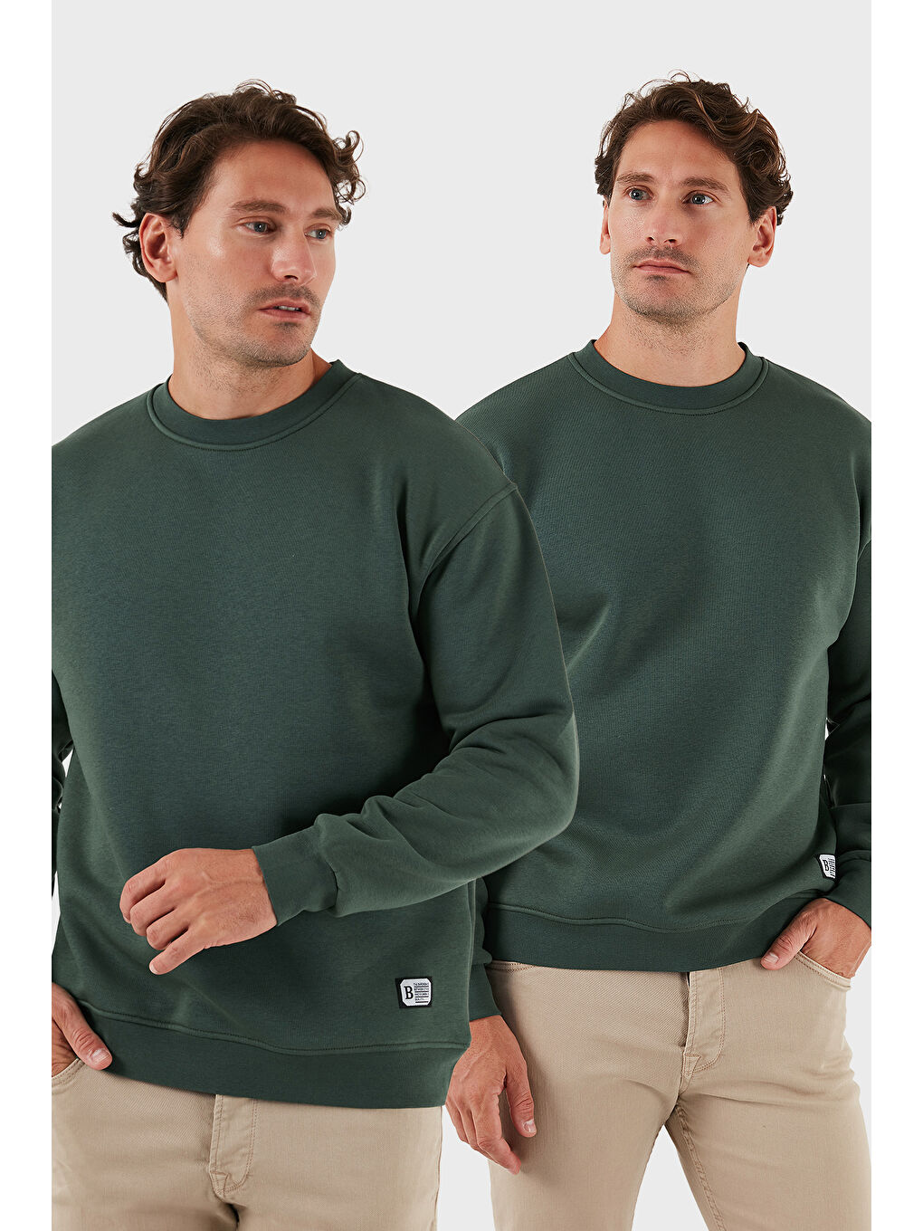 Yeşil Regular Fit Bisiklet Yaka Şardonlu 2'li Paket Sweat 5905255S2