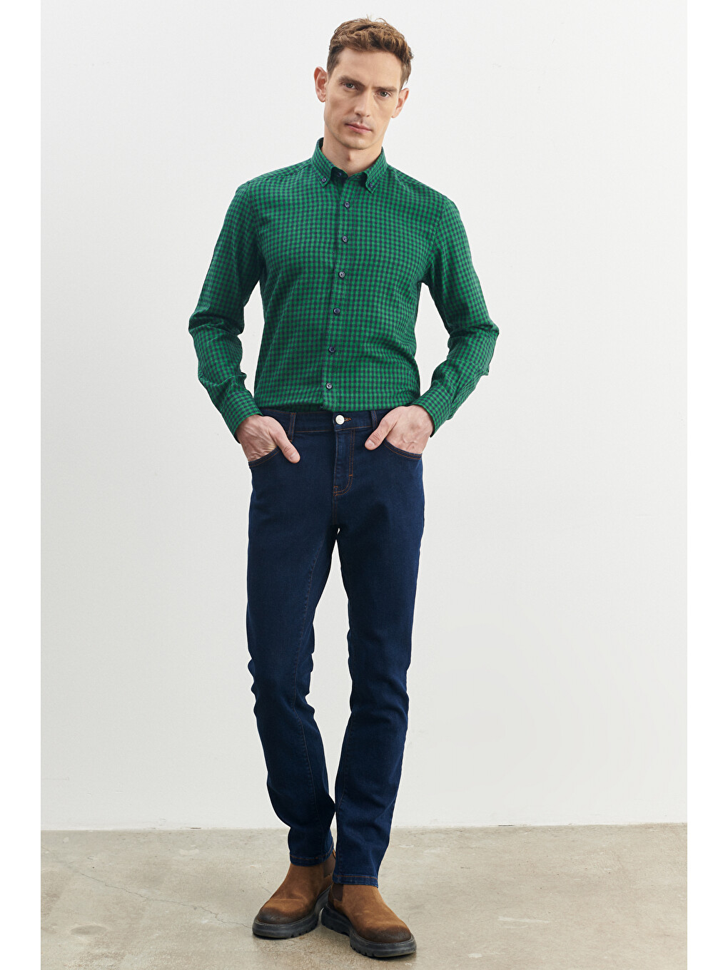 Erkek Koyu Lacivert Slim Fit Dar Kesim Magic Denim Esnek Jean Pantolon-1