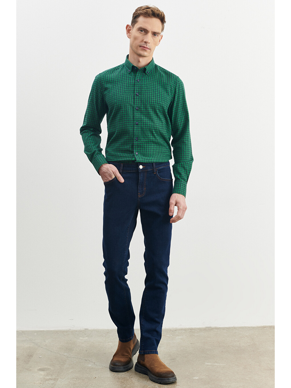 Erkek Koyu Lacivert Slim Fit Dar Kesim Magic Denim Esnek Jean Pantolon-2