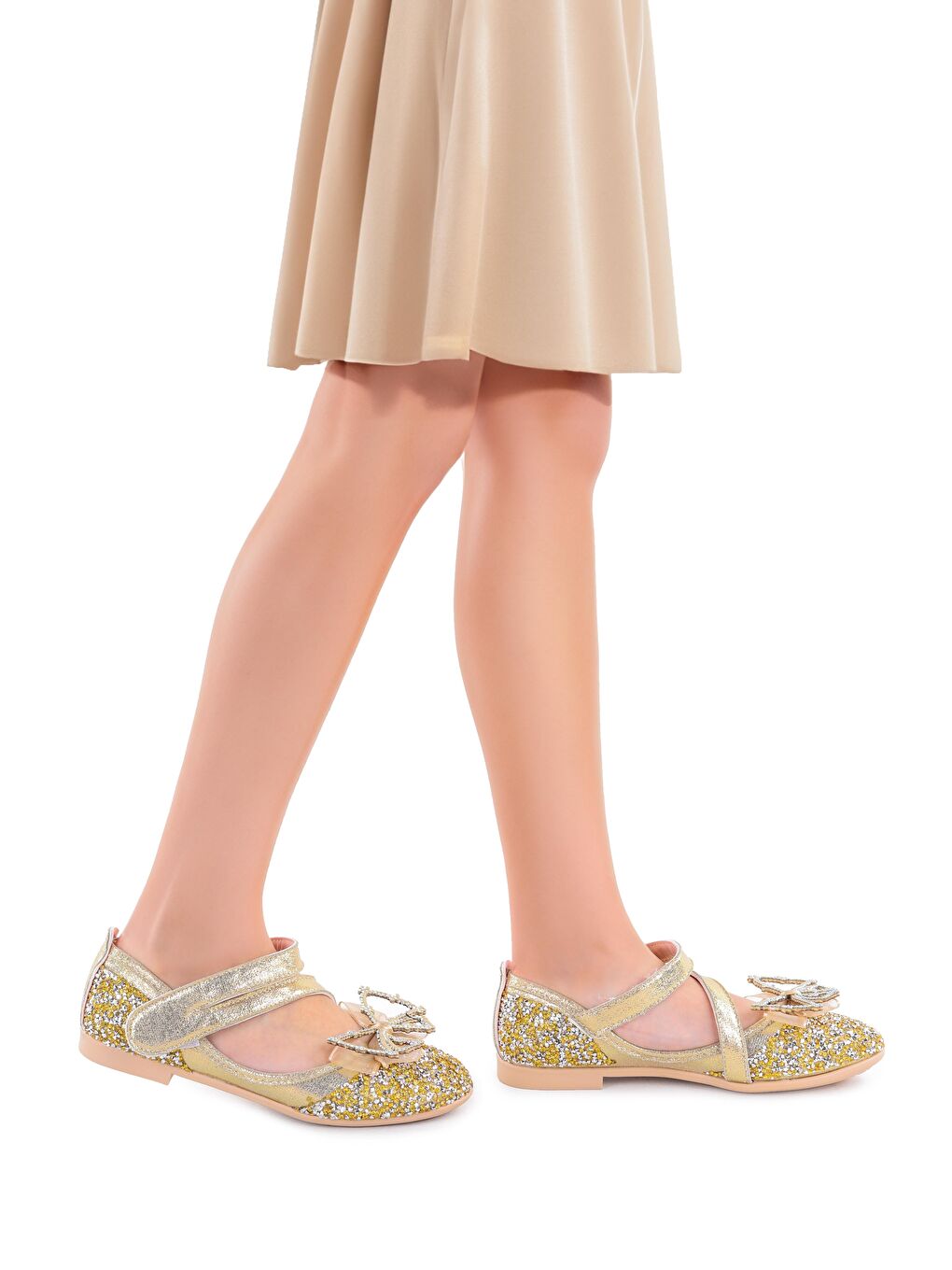 Sarı Maena Vakko Cırtlı Fiyonklu Kız Çocuk Babet Ayakkabı