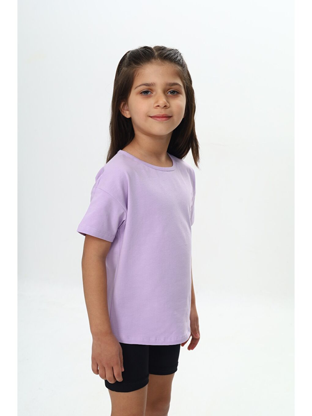 Lila Kız Çocuk Göğsü Çok Kalp Baskılı Tişört-3
