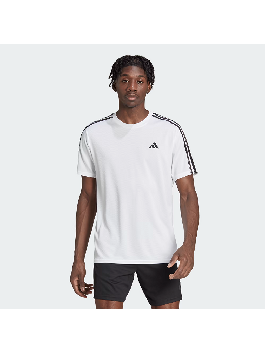 Beyaz Train Essentials Base 3 Stripes Erkek Yuvarlak Yaka Spor Tişört
