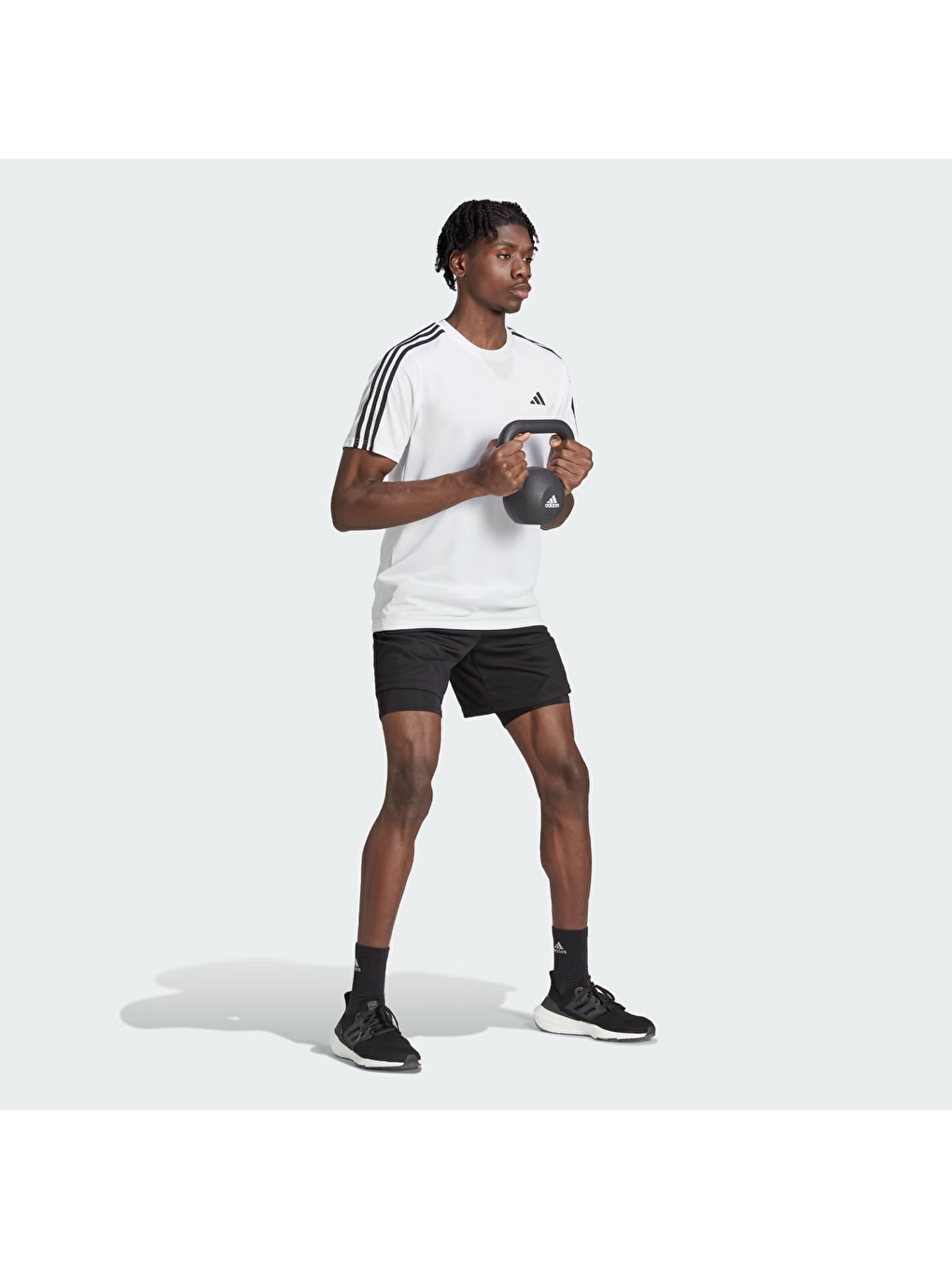 Beyaz Train Essentials Base 3 Stripes Erkek Yuvarlak Yaka Spor Tişört-1