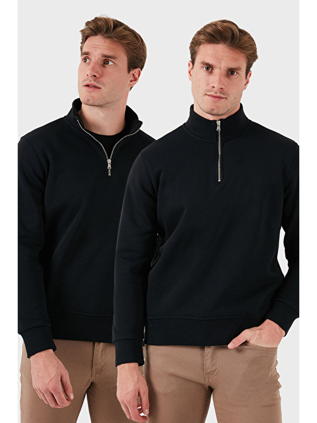 Siyah Pamuklu Regular Fit Dik Yaka 2'li Paket Sweat 59052592S2